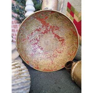 Italian Brass and Red Etched Christmas Decorative Bowl – Florentine Style